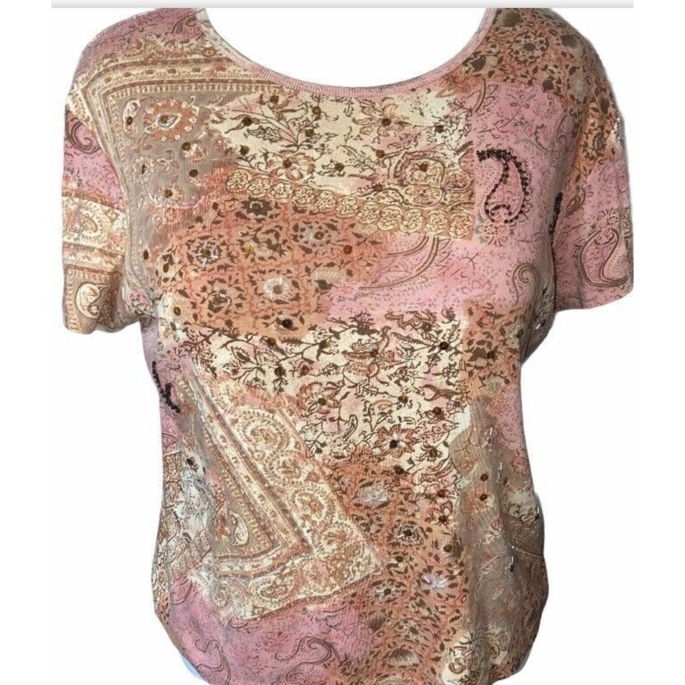 Sharon Anthony Paisley Print Beaded Blouse Multicolored Size Large L
